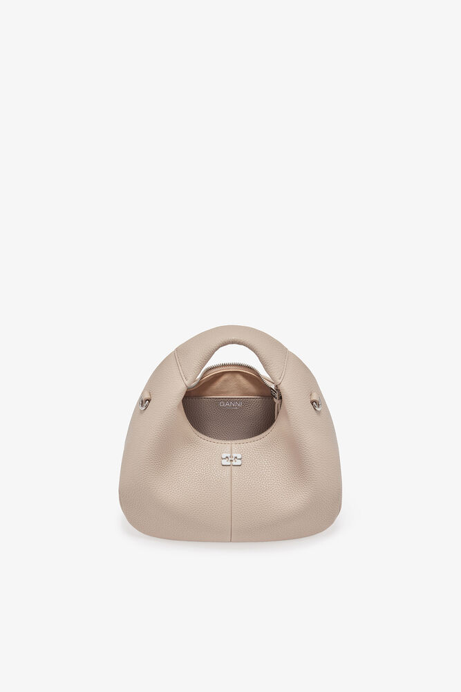 Mini Hobo Bag in Grained Light Grey, White Pepper