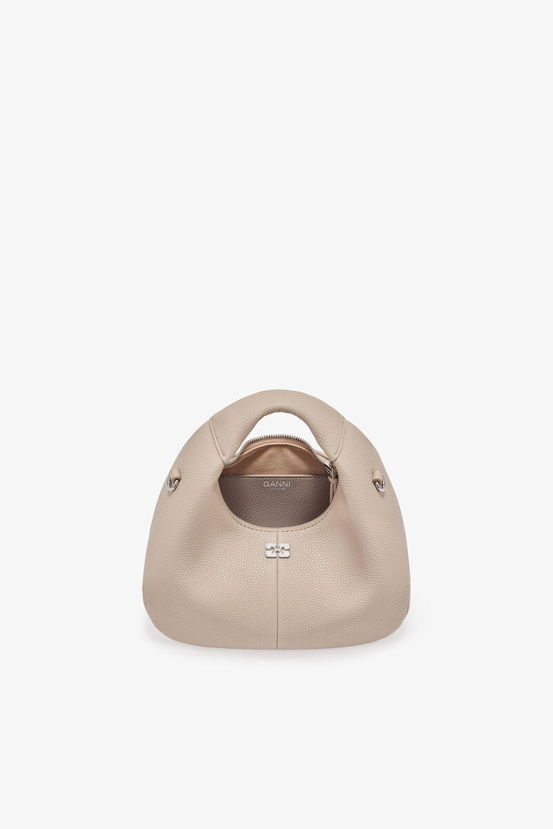 Mini Hobo Bag in Grained Light Grey, Recycled Polyester, in colour White Pepper - 3 - GANNI