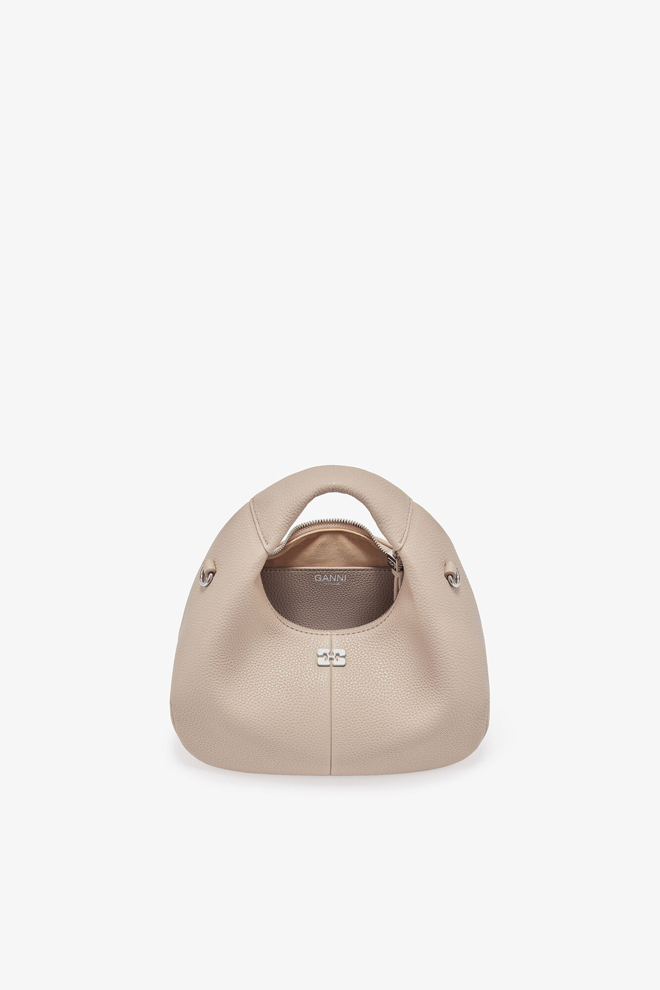 Mini Hobo Bag in Grained Light Grey, Recycled Polyester, in colour White Pepper - 3 - GANNI