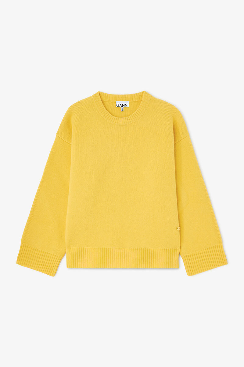 Gulstickad tröja, Wool, in colour Lemon - 1 - GANNI