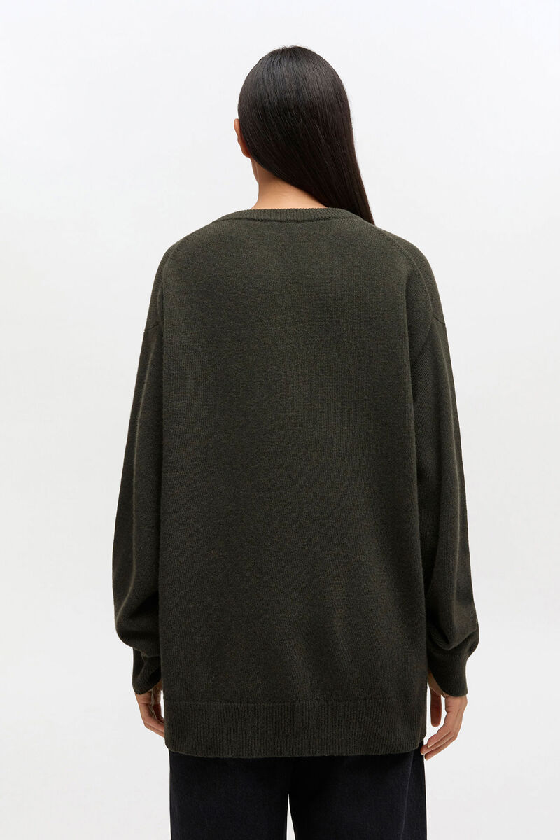 Oversized Jumper in Graphic Wool, Wool, in colour Kalamata - 2 - GANNI