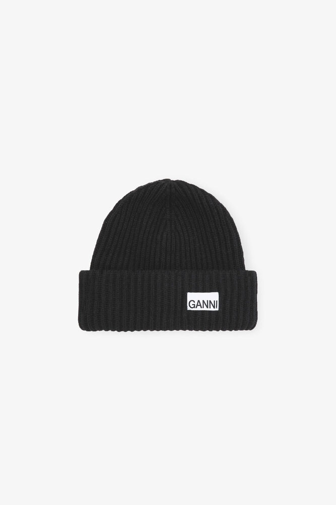 Oversized Beanie aus Wollrippenstrick, Black