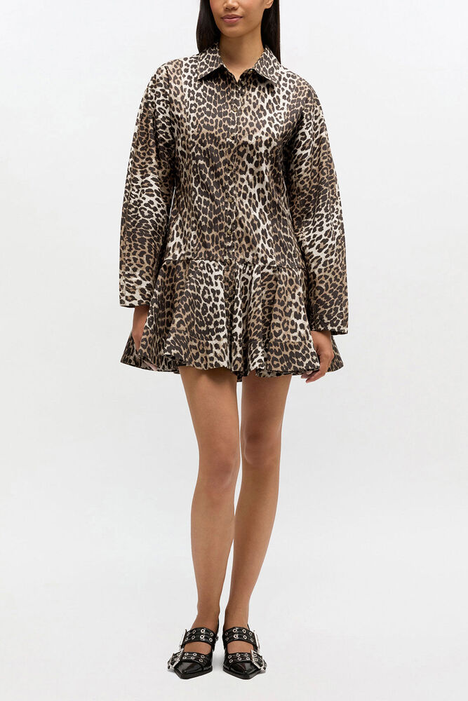 Leopard Shirt Dress, Almond Milk