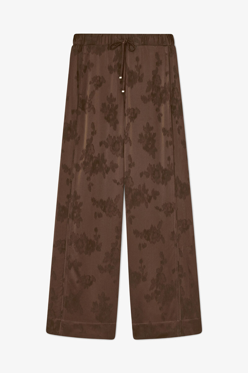 Trousers in Brown Satin, Acetate, in colour Demitasse - 1 - GANNI
