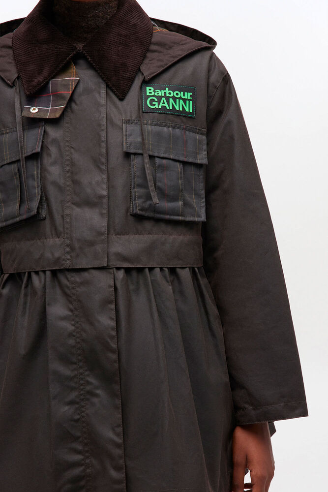Peplum Wax Jacket in Green, Ganache