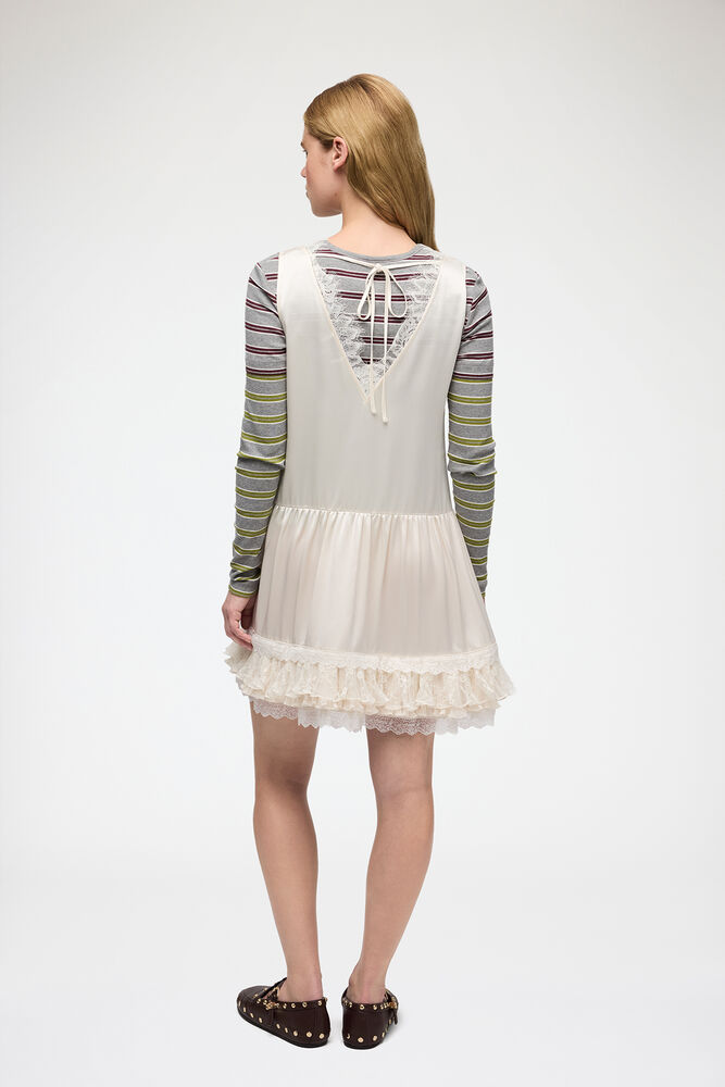 Dress in Lace Satin, Egret