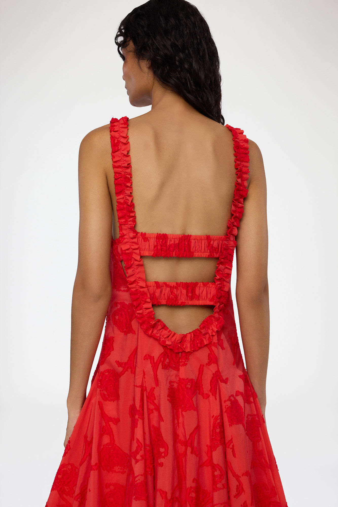 Dress in Red Fil Coupe, Recycled Cotton, in colour Fiery Red - 3 - GANNI