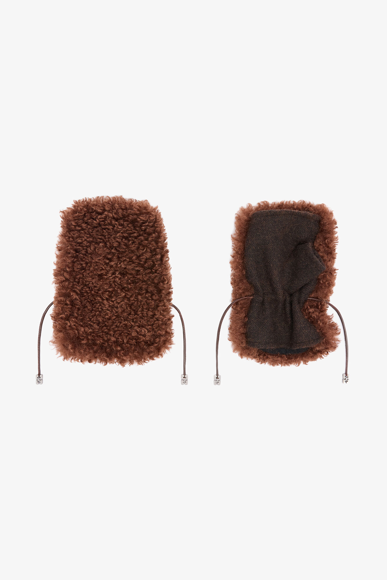 Mittens in Alternative Shearling, Polyester, in colour Chocolate Brown - 1 - GANNI