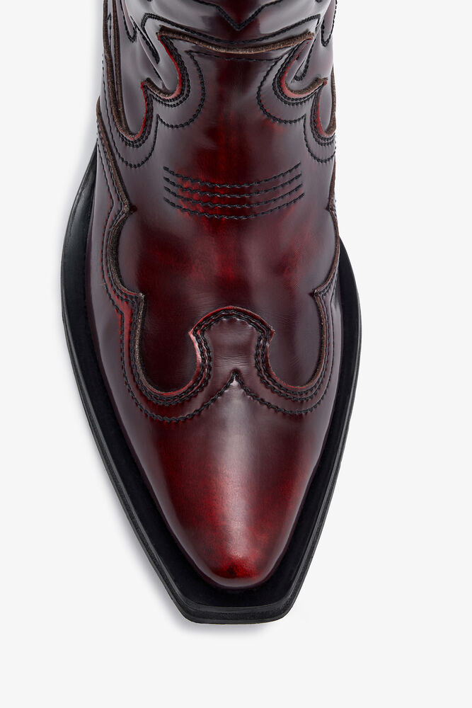 Bottes western mi-mollet brodées en bordeaux, Black/Dark Burgundy