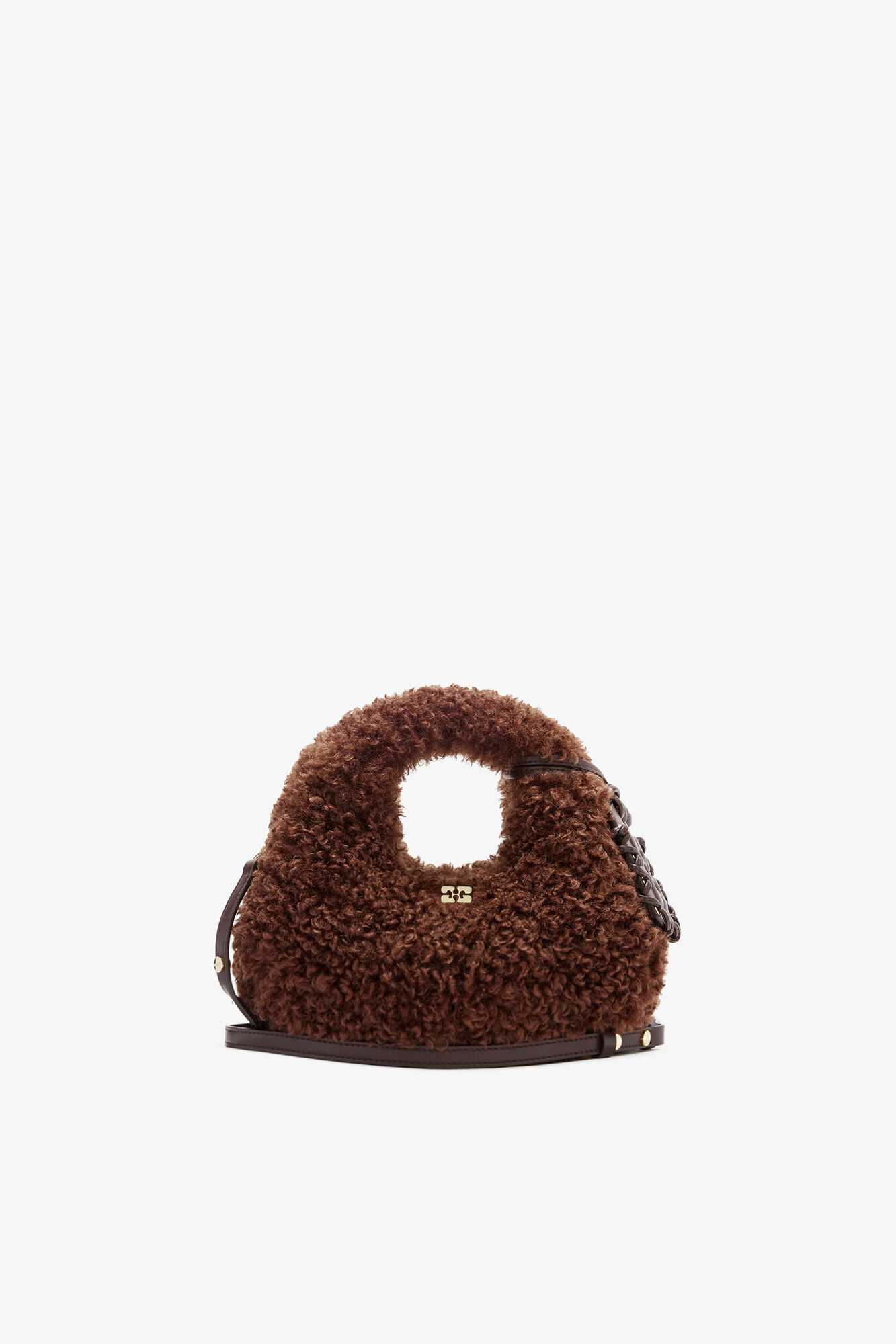 Mini Hobo Bag in Faux Fur, Polyester, in colour Demitasse - 1 - GANNI