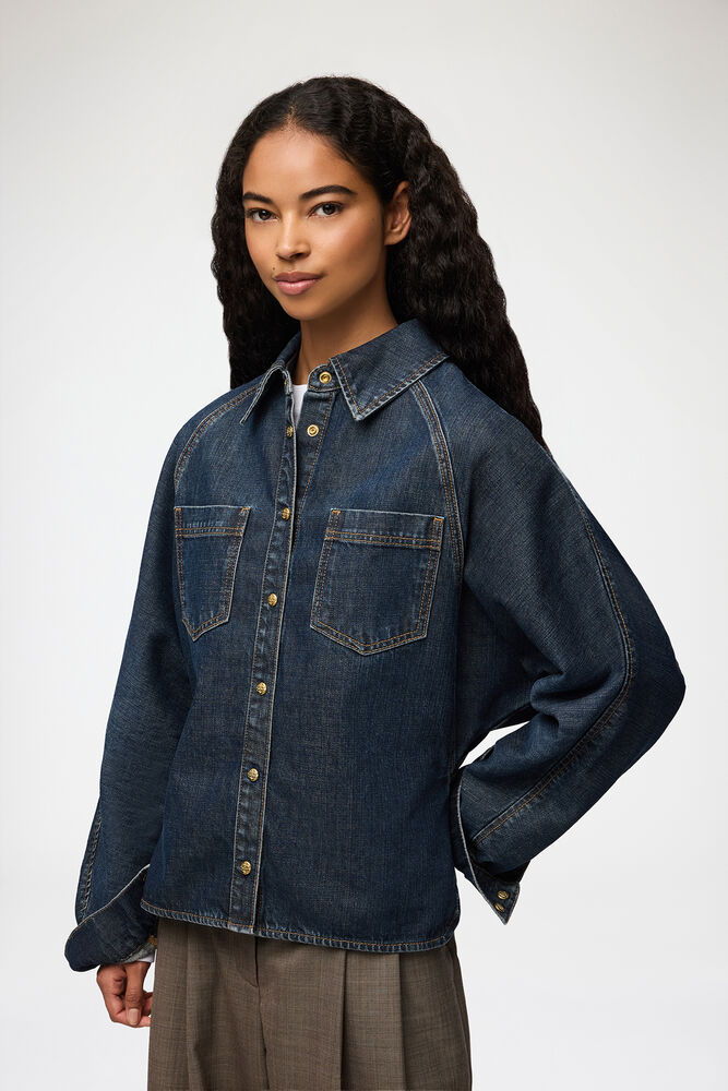 Shirt in Textured Slub Denim, Dark Blue Vintage