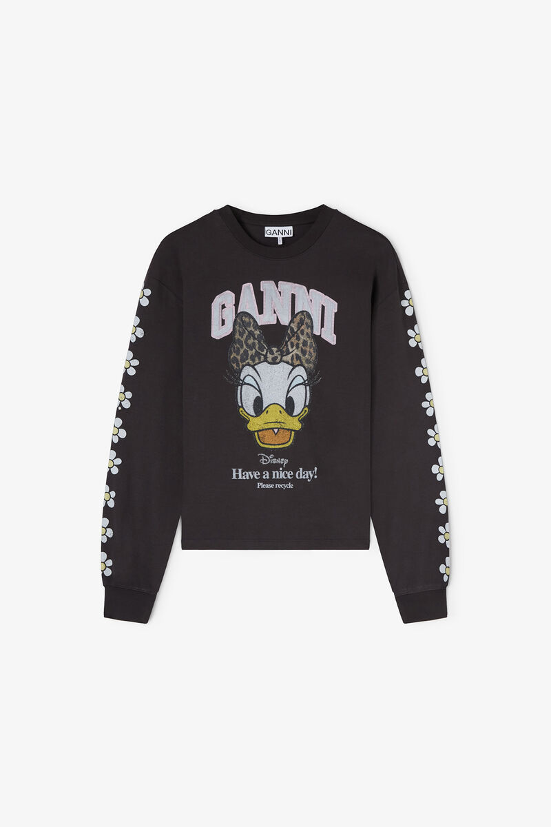 Svart Dolly Duck-T-skjorte med lange ermer, Organic Cotton, in colour Phantom - 1 - GANNI
