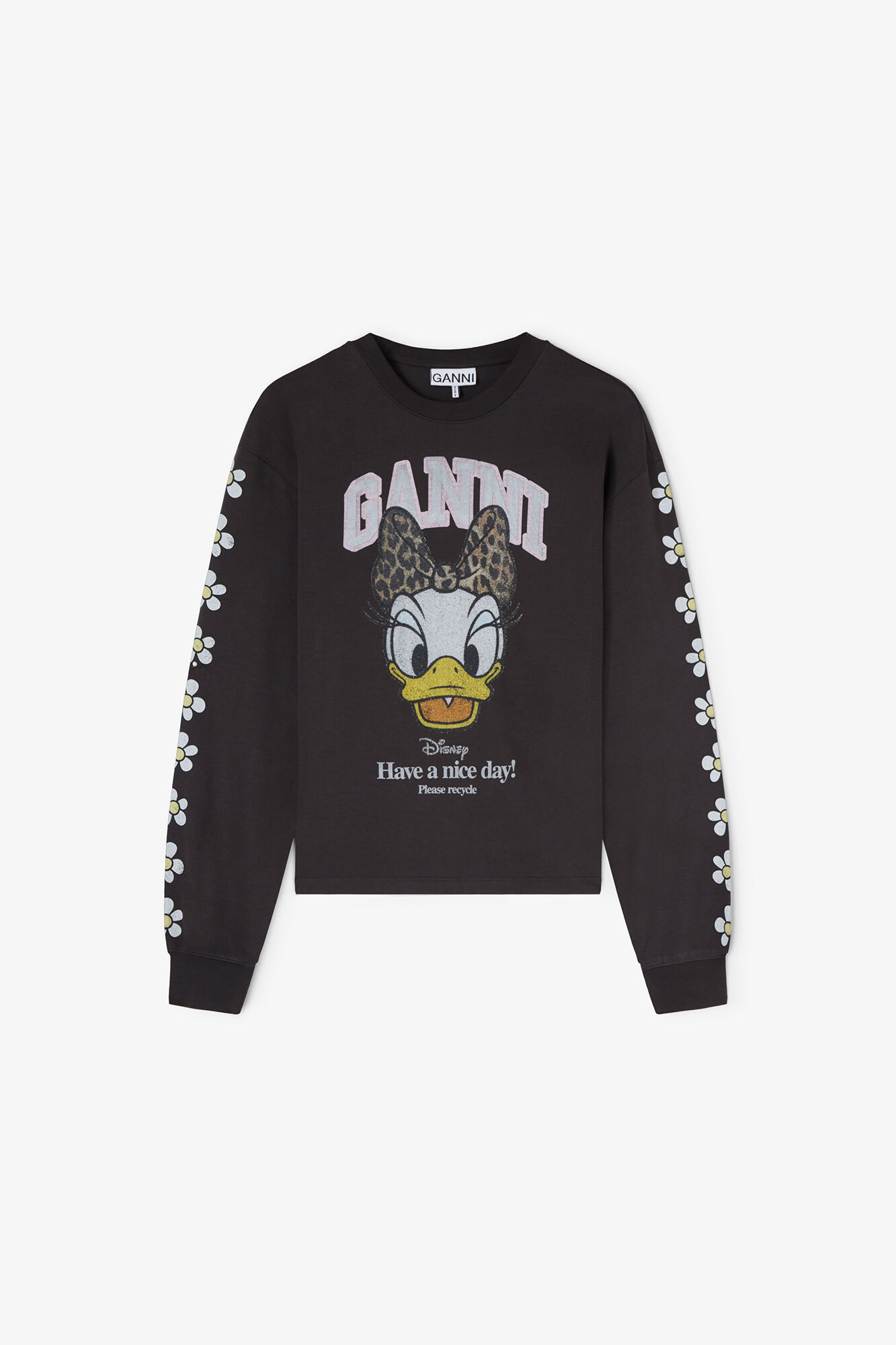 Svart Dolly Duck-T-skjorte med lange ermer, Organic Cotton, in colour Phantom - 1 - GANNI