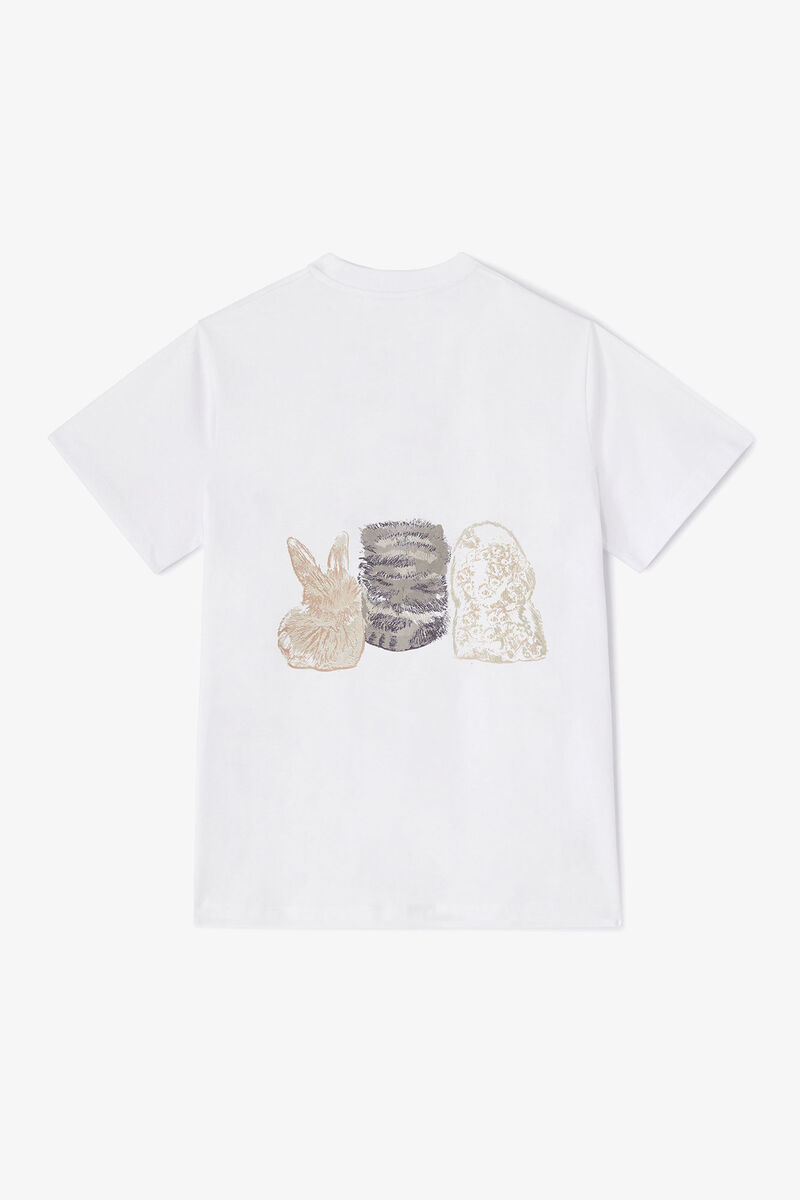 White Animals Print T-shirt, Organic Cotton, in colour Bright White - 2 - GANNI