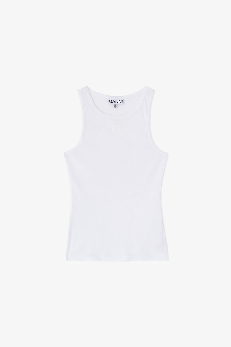 Tank Top in Cotton Rib, Organic Cotton, in colour Bright White - 1 - GANNI