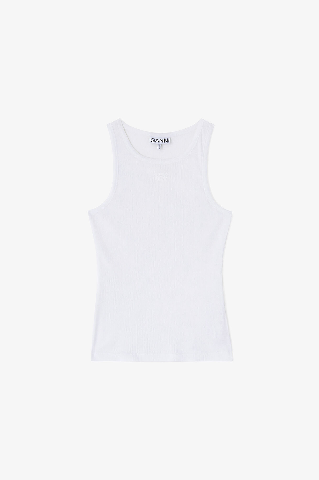 Tank Top in Cotton Rib, Organic Cotton, in colour Bright White - 1 - GANNI