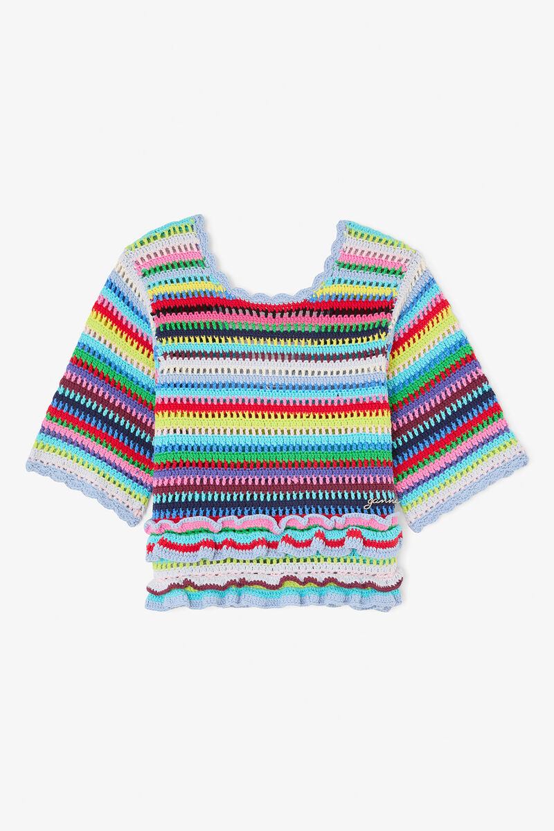 ストライプクロシェ トップ, Organic Cotton, in colour Multicolour - 1 - GANNI