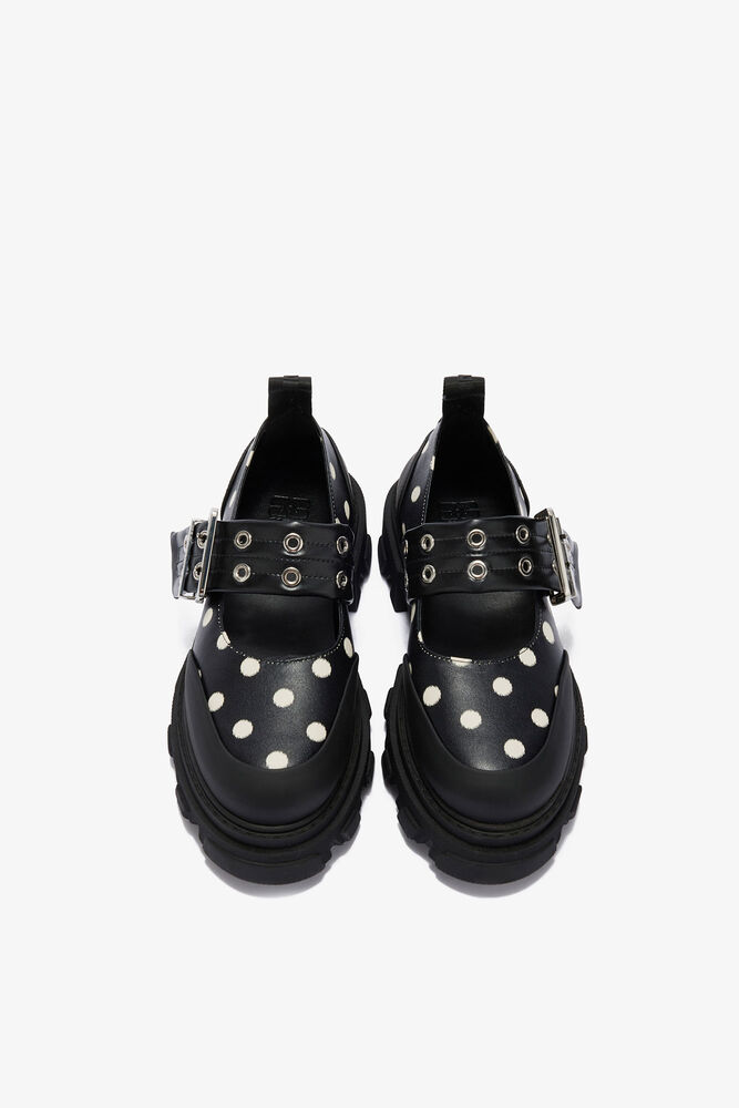 Cleated Ballerina with Dots, Black