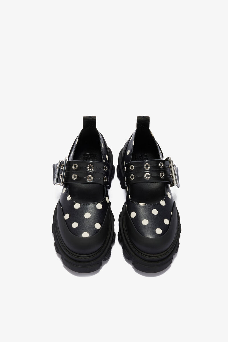Cleated Ballerina with Dots, Recycled Leather, in colour Black - 3 - GANNI