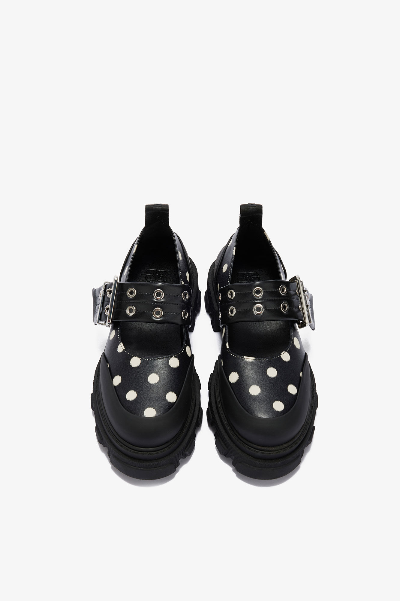 Cleated Ballerina with Dots, Recycled Leather, in colour Black - 3 - GANNI