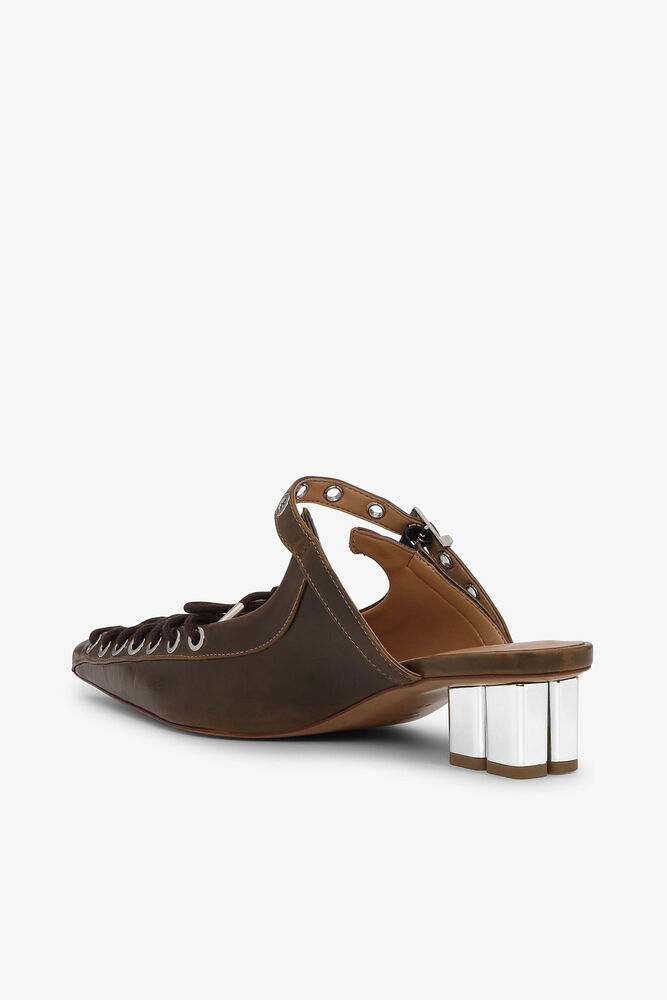 Lace-Up Mules in Dark-Olive Oleatex, Dark Olive