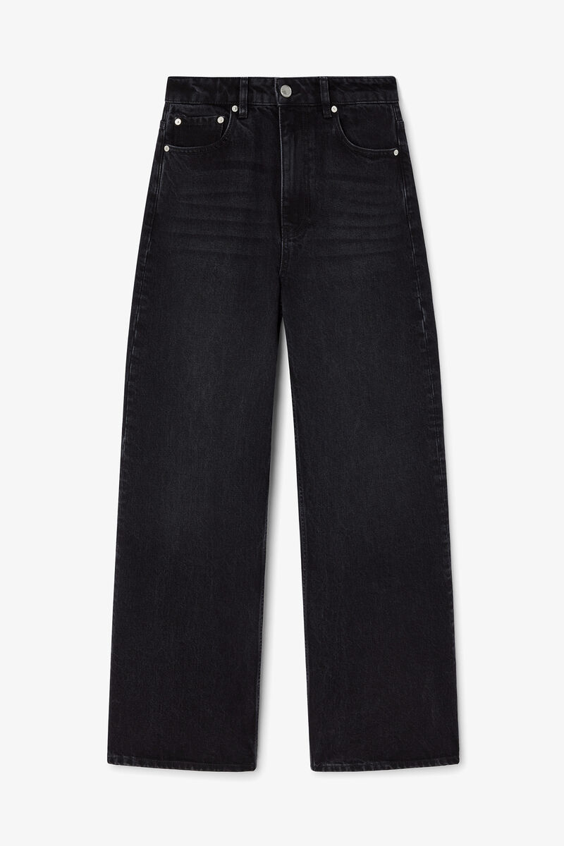 Izey Jeans in Black Rigid Denim, Organic Cotton, in colour Black Washed - 1 - GANNI