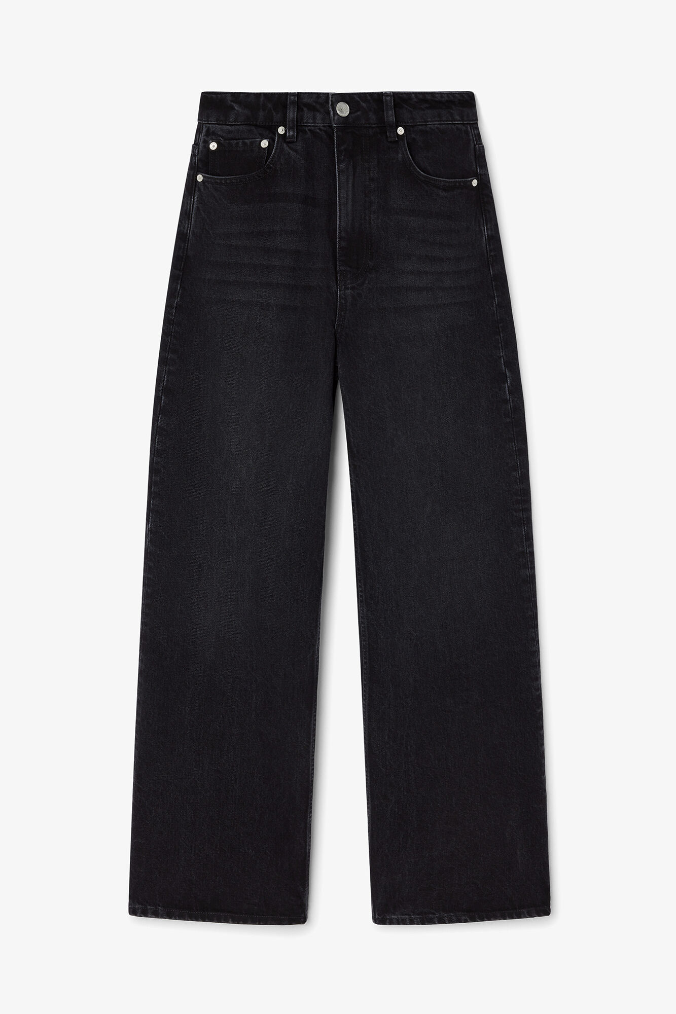 Izey Jeans in Black Rigid Denim, Organic Cotton, in colour Black Washed - 1 - GANNI