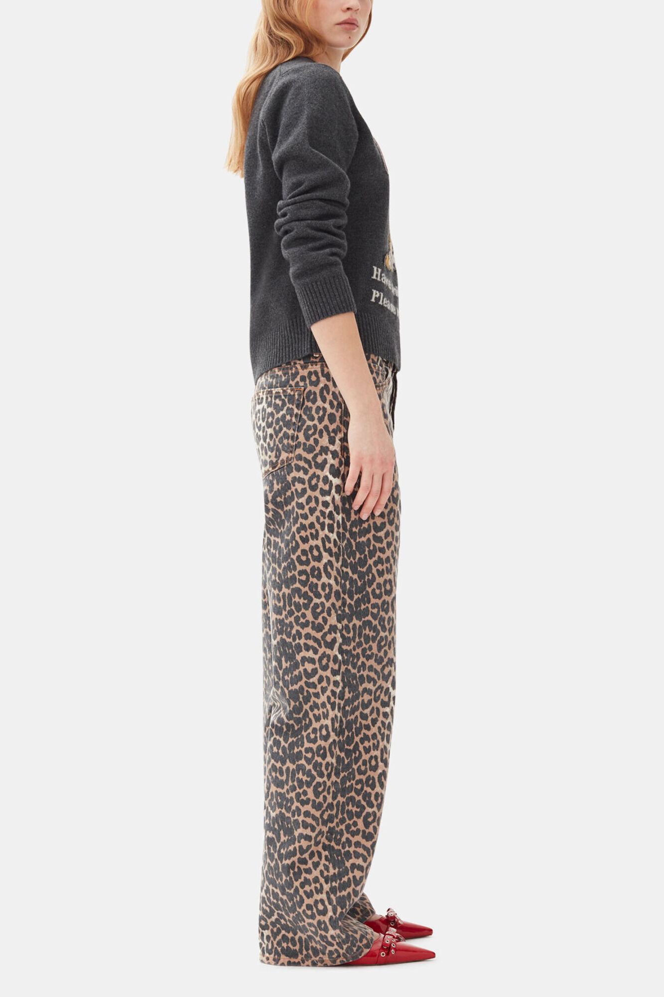 Pull graphique gris foncé tigre, Wool, in colour Gray Quill - 3 - GANNI
