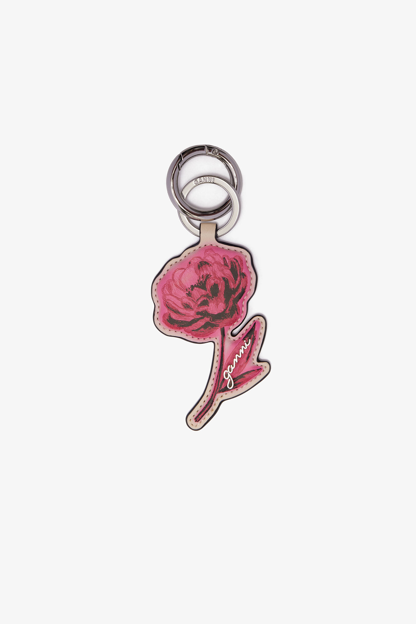 Rose Keyring, Recycled Leather, in colour Egret - 1 - GANNI