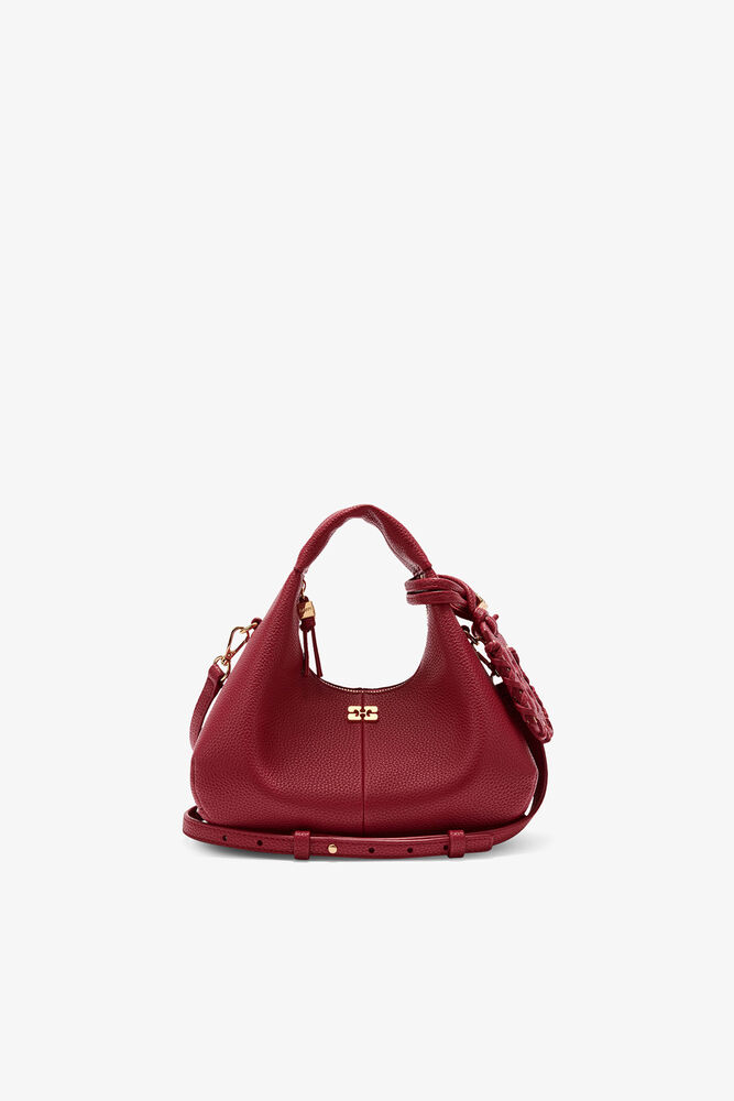 Mini Hobo Bag in Grained Red, Red Dahlia
