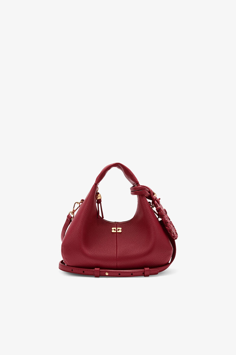 Mini Hobo Bag in Grained Red, Recycled Polyester, in colour Red Dahlia - 1 - GANNI