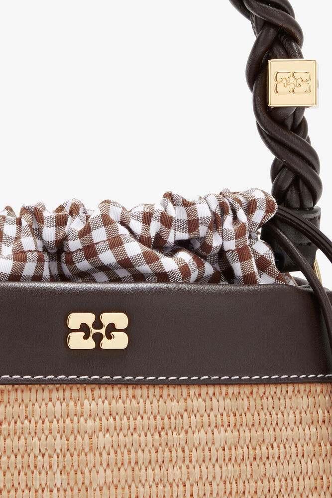 Bou Bucket Bag in Straw, Seal Brown