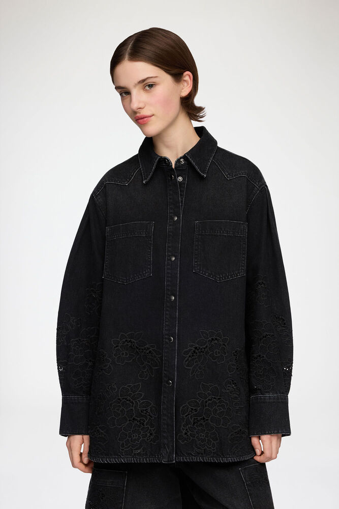 Shirt in Denim Broderie Anglaise, Black Washed