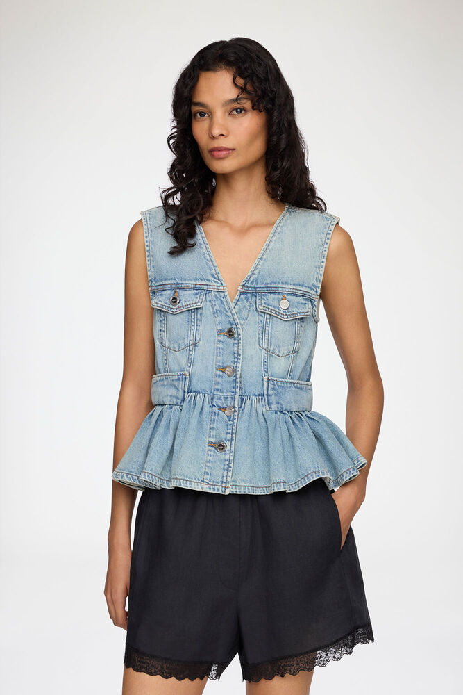 Vest in Lightweight Denim, Light Blue Vintage