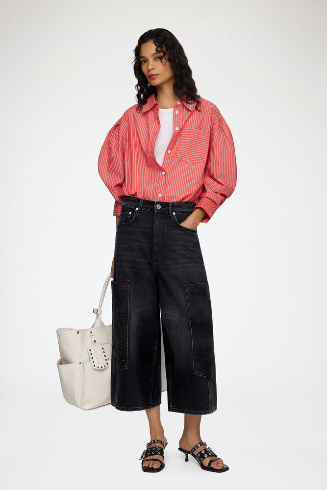 Cropped Cargo Jeans in Black Denim, Black Washed