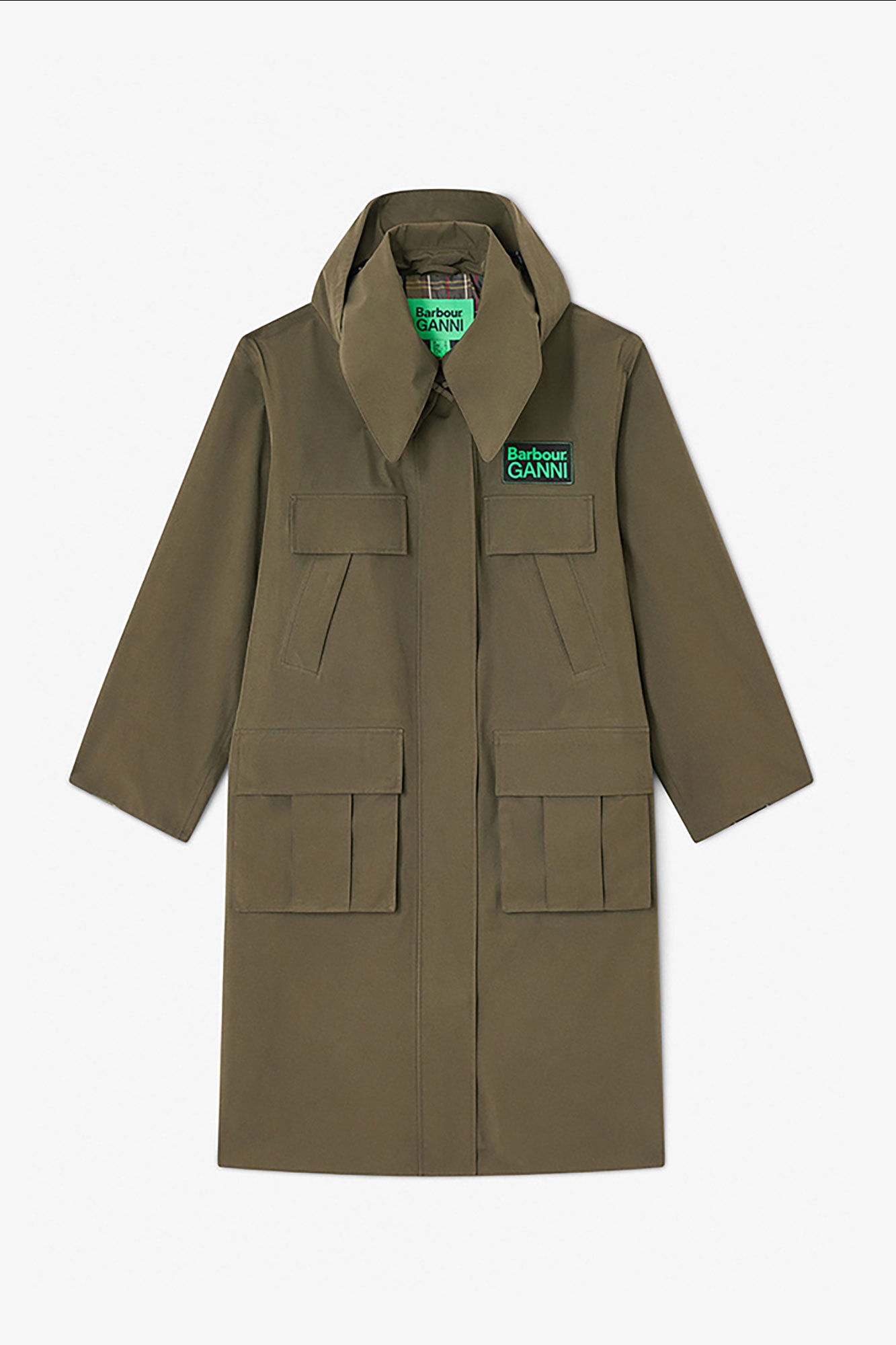Long Coat in Green, Wool, in colour Kalamata - 1 - GANNI