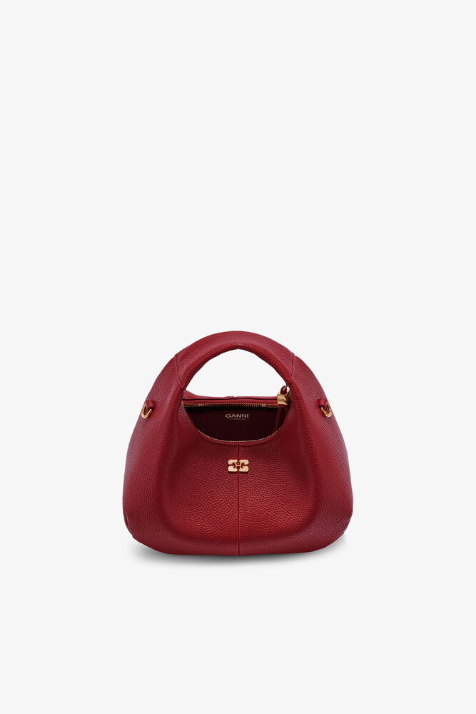Mini Hobo Bag in Grained Red, Red Dahlia