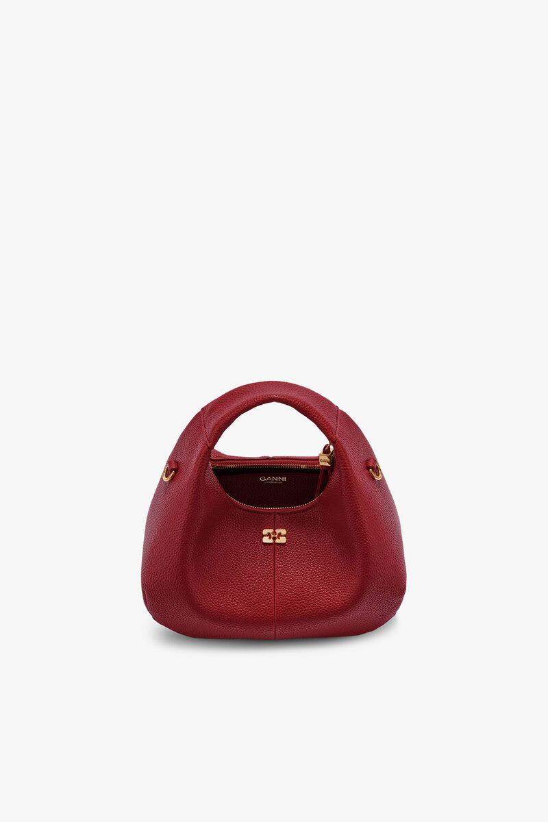 Mini Hobo Bag in Grained Red, Recycled Polyester, in colour Red Dahlia - 3 - GANNI
