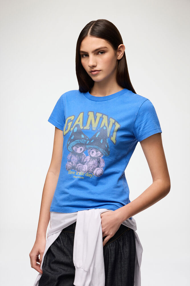 Baby Fit T-shirt with Mushroom Teddy, Strong Blue