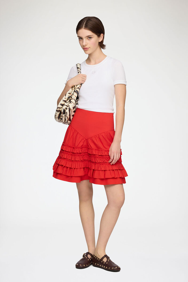 Skirt in Red Cotton, Organic Cotton, in colour Goji Berry - 1 - GANNI