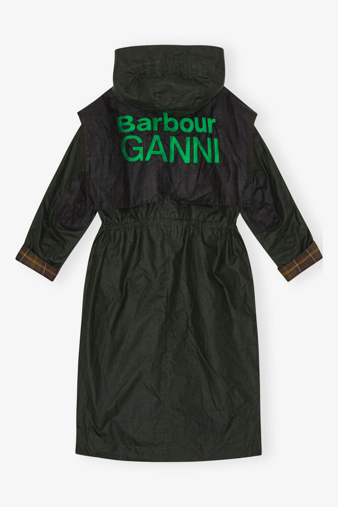 GANNI x Barbour Waxed Parka Jacket, Dark Green