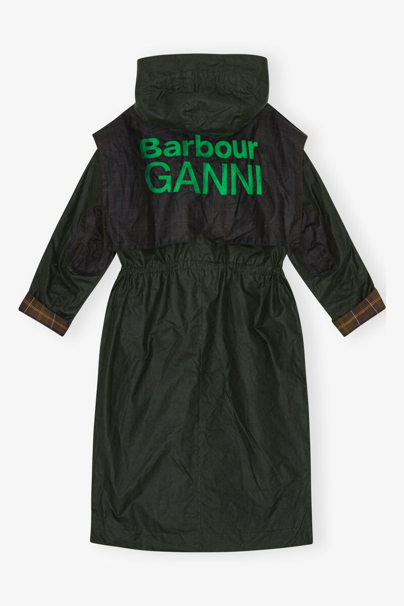 GANNI x Barbour Waxed Parka Jacket, Organic Cotton, in colour Dark Green - 2 - GANNI