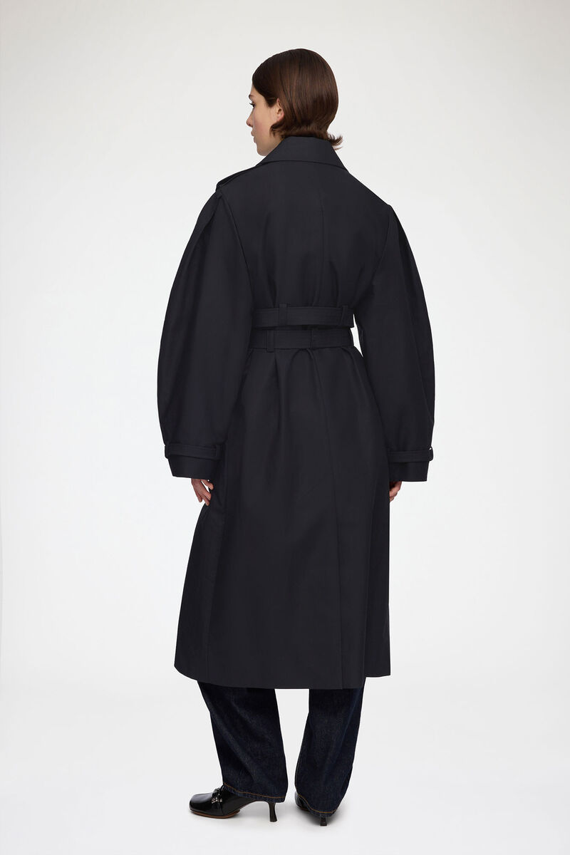 Trench Coat in Double Cotton, Organic Cotton, in colour Black - 2 - GANNI