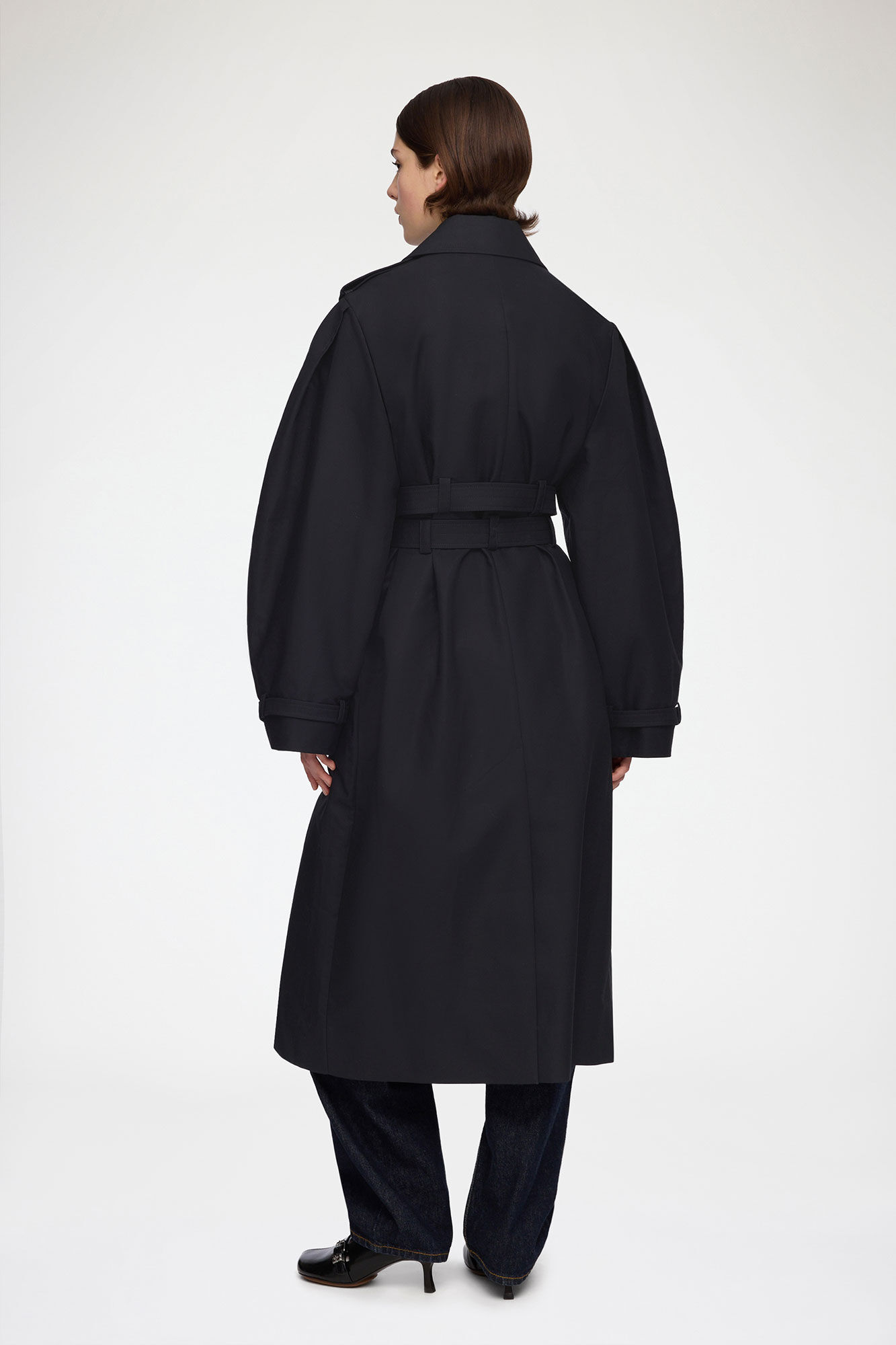 Trench Coat in Double Cotton, Organic Cotton, in colour Black - 2 - GANNI