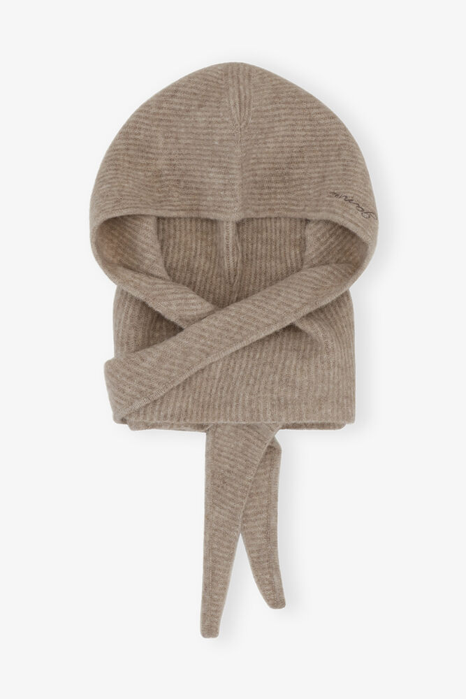 Balaclava in Brown Soft Wool, Almond Milk