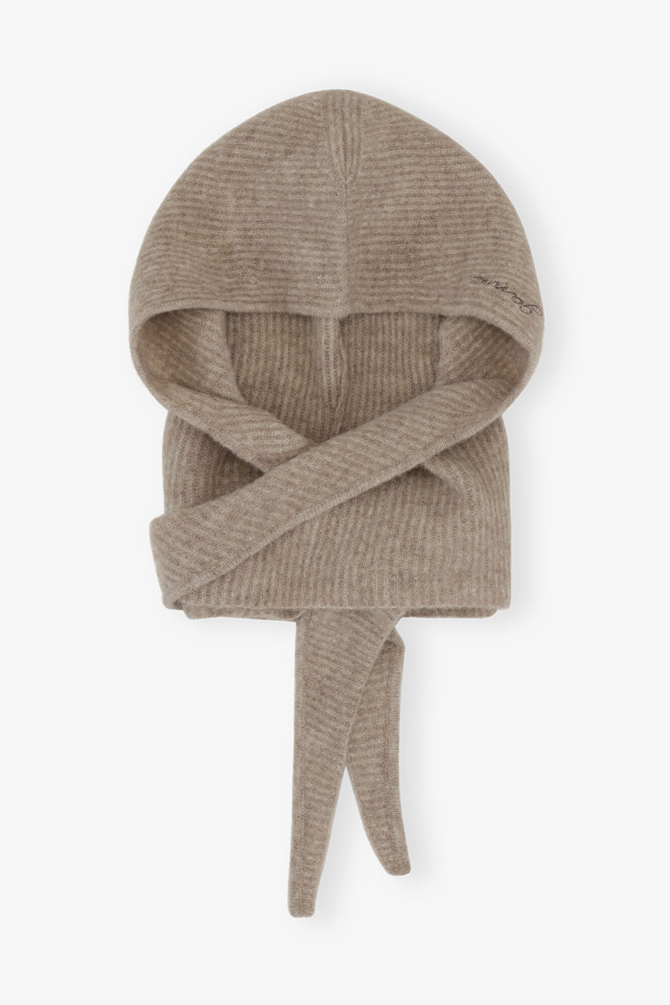 Balaclava in Brown Soft Wool, Alpaca, in colour Almond Milk - 1 - GANNI