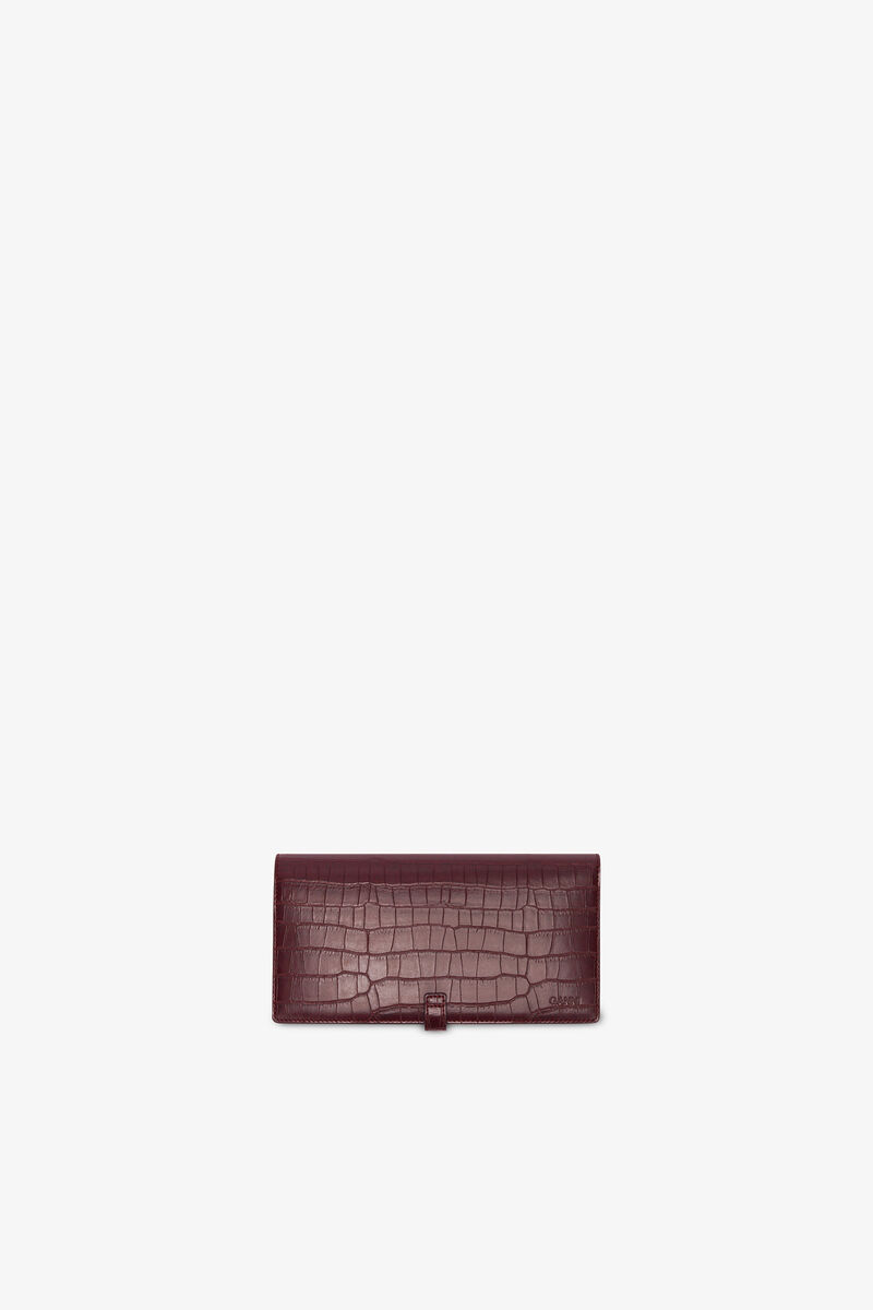 Sue Long Slim Wallet in Burgundy Croco, Recycled Leather, in colour Burgundy - 2 - GANNI