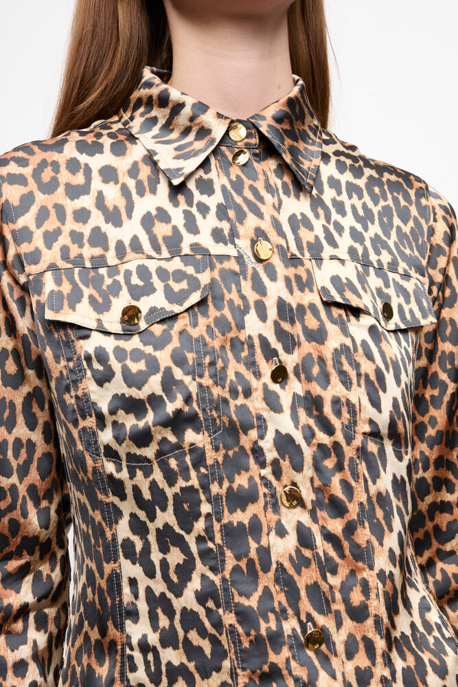 Leopard Print Satin Shirt, Leopard