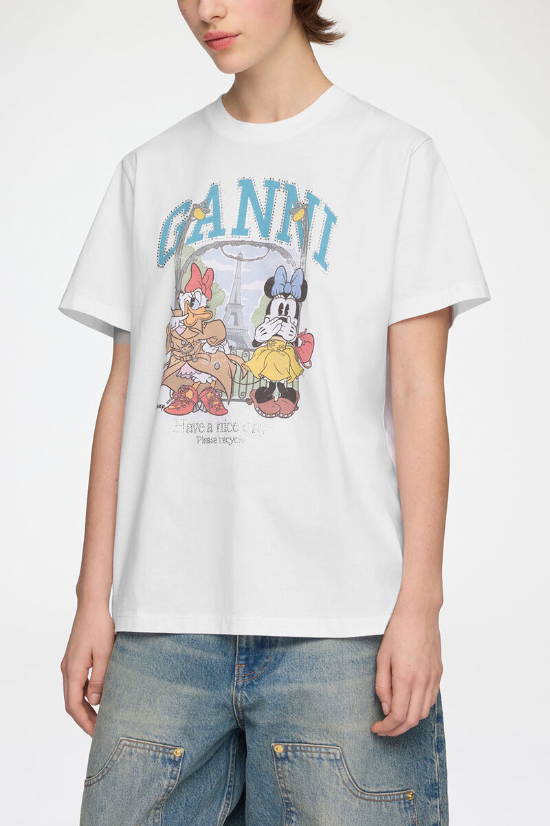 T-shirt with Minnie Mouse & Daisy Duck, Organic Cotton, in colour Bright White - 1 - GANNI