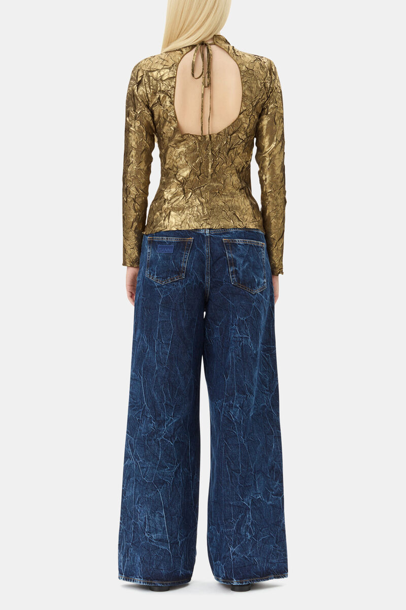 Gold Long-sleeve Blouse, Recycled Polyester, in colour Gold - 4 - GANNI